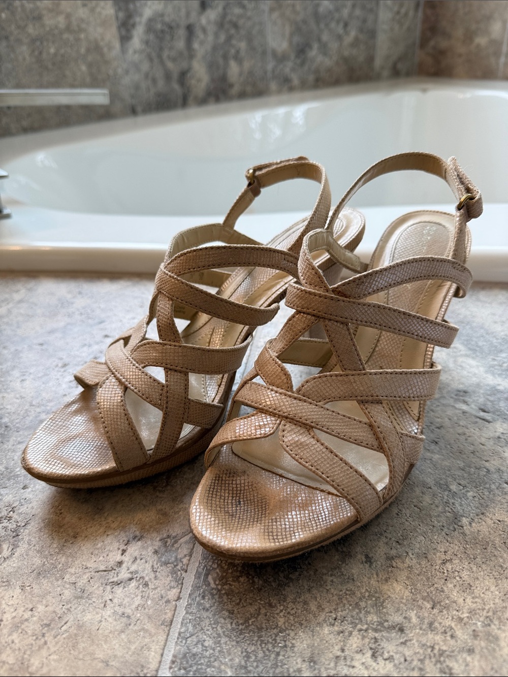 Naturalizer Tan Strappy Wedge Sandals